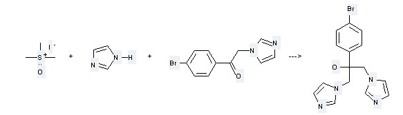 Ethanone,1-(4-bromophenyl)-2-(1H-imidazol-1-yl)- can react with 1H-Imidazole and Trimethyl-oxo-λ4-sulfanium; iodide to get 2-(4-Bromo-phenyl)-1,3-di-imidazol-1-yl-propan-2-ol